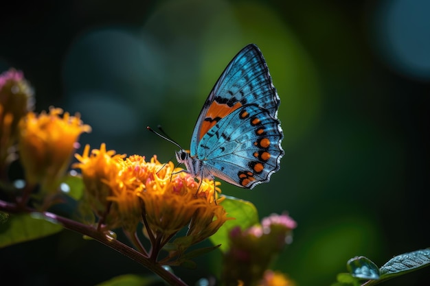 Vibrant butterfly perched on colorful flowers generative IA