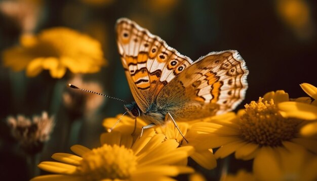 Vibrant butterfly pollinates wildflower in tranquil garden generated by ai