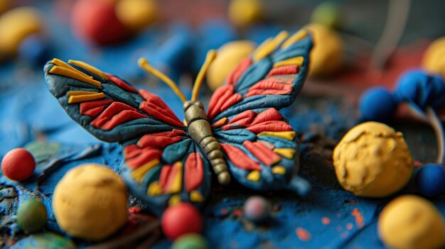 Vibrant Butterfly Red Blue and Yellow Hues in a Beautifully Colored Illustration