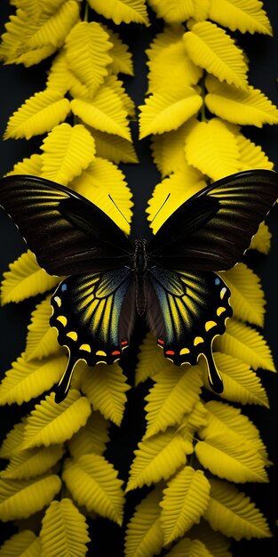 Vibrant Butterfly on Yellow and black wallpaper