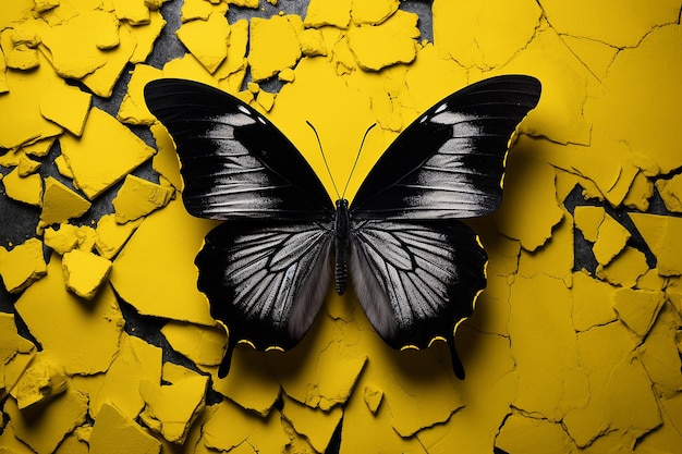 Vibrant Butterfly on Yellow and black wallpaper