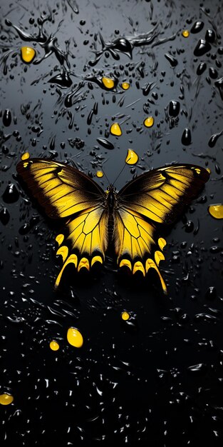 Vibrant Butterfly on Yellow and black wallpaper