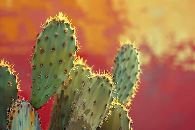 Vibrant cactus against a fiery sunset sky