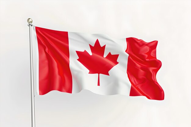 Яркий канадский флаг, развевающийся на чистом белом фоне, национальный символ Канады, развевающийся AI