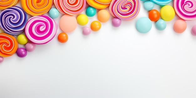 Vibrant candy swirls arranged in artistic flat lay style