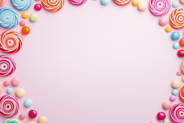 Foto vibranti turbinii di caramelle disposti in stile artistico piatto laico