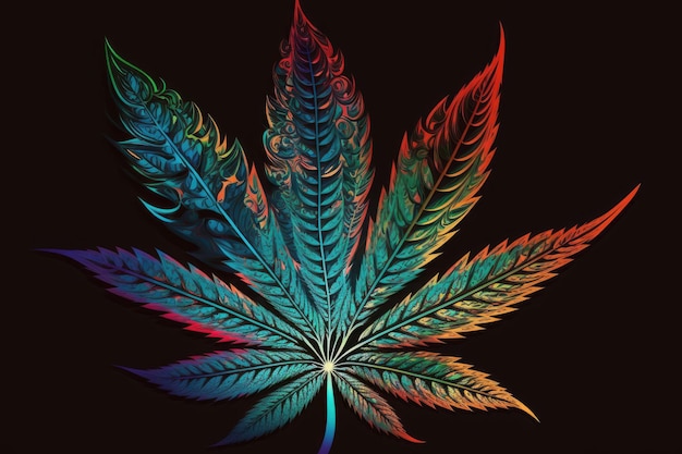 Vibrant cannabis leaf on a dark backdrop Generative AI