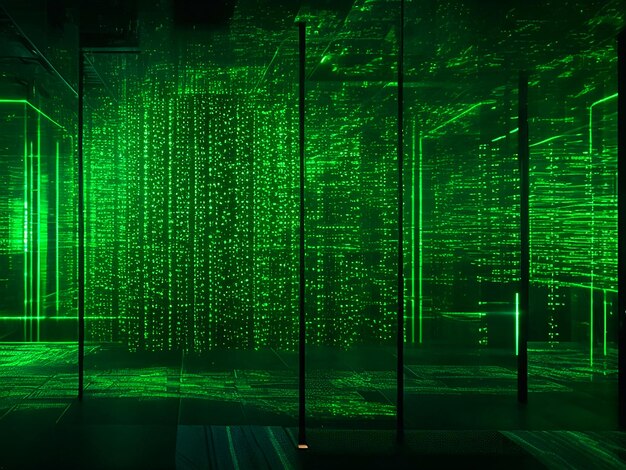 a vibrant canvas illuminated by a cascade of green binary code forming dynamic lines 8k ultra free