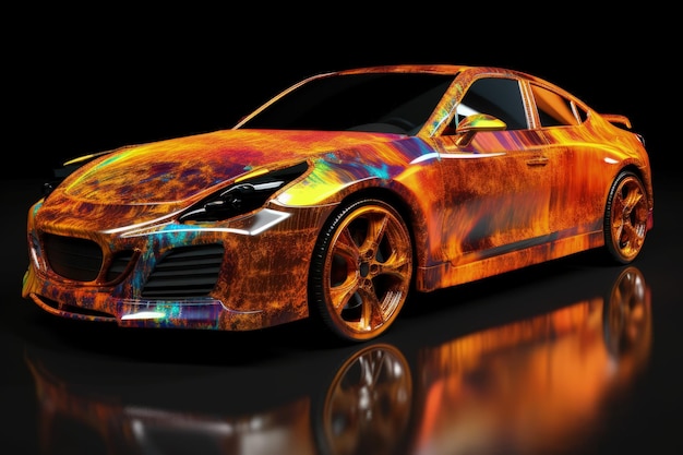 Vibrant car on a reflective surface Generative AI