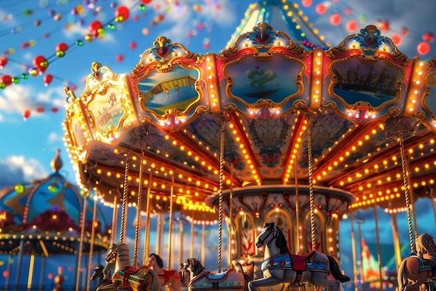 Photo a vibrant carnival carousel with cheerful music oc