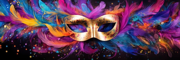 A Vibrant Carnival Mask Pattern With Feath Background Image