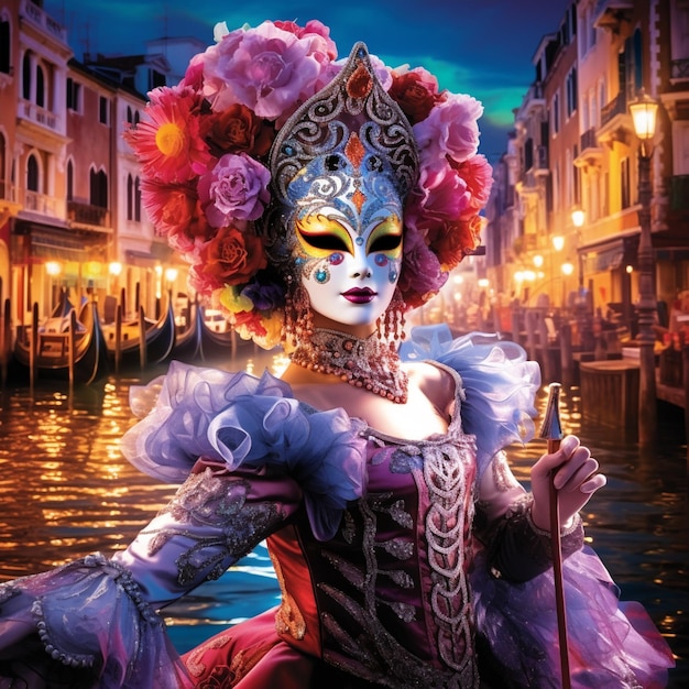 사진 베네치아 의 활기찬 카니발 장면