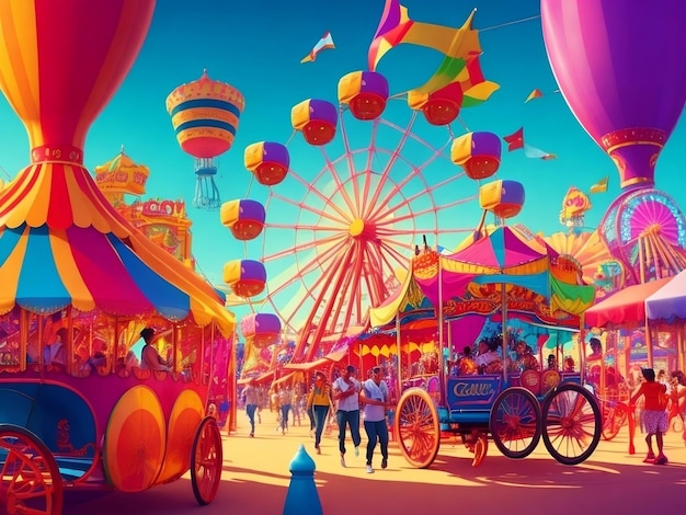 vibrant carnival with colorful rides