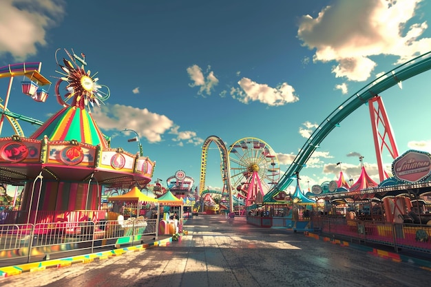 A vibrant carnival with thrilling rides