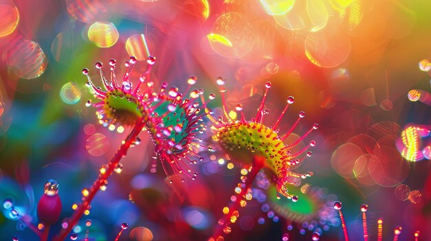 Photo vibrant carnivorous sundew plants with glistening dewdrops