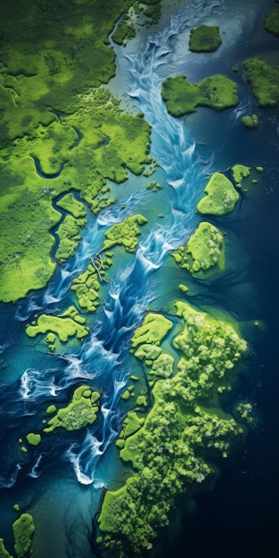 Vibrant Cartography Stunning 3d Rendering Of A River With Aerial Photography