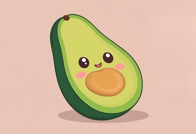 A vibrant cartoon avocado with a happy face smiles brightly as it sits on a kitchen counter