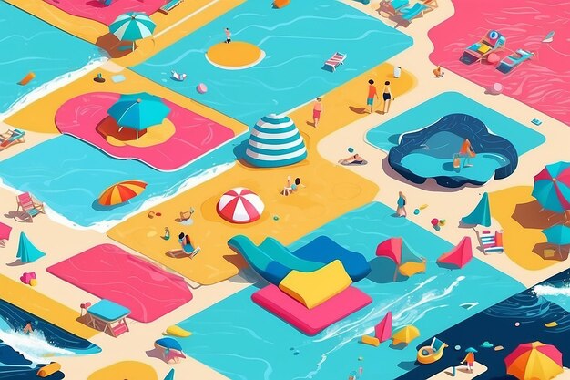 Photo vibrant cartoon beach towel illustration generative ai