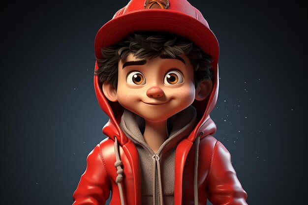 赤いジャケットと帽子を着た活発な漫画キャラクターが簡単に発見できるストックイメージ