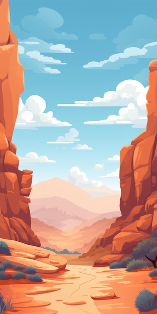 Vibrant Cartoon Desert Landscape Illustration With Richly Detailed Backgrounds