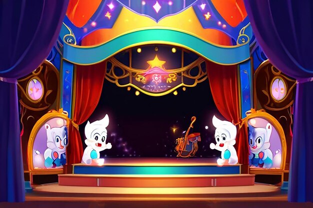 Vibrant Cartoon Musical Stage Lively Charm Beckons