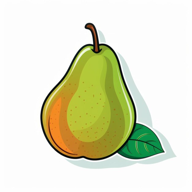 Vibrant Cartoon Pear Illustration With Bold Leaf Patterns