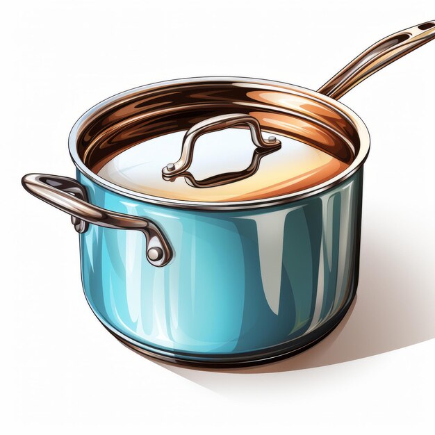 Vibrant Cartoonish Illustration Of A Stainless Steel Saucepan With Metal Handle