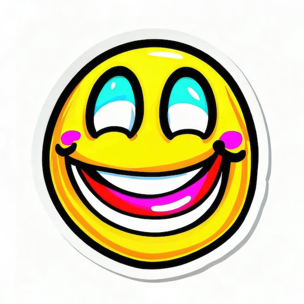 Photo a vibrant cartoonstyle smile sticker with a glossy finish and a rainbow of colors