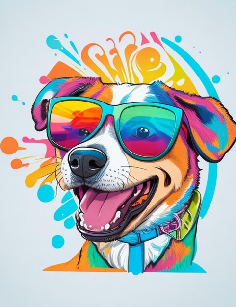 A vibrant cartoonstyle vector illustration of a cheerful dog wearing sunglasses