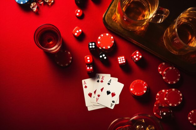 Premium Photo | Vibrant Casino Vibes A Colorful Display of Casino Chips  Playing Cards Dice and Cocktails on a Re