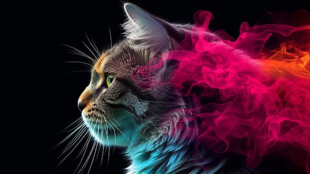 A vibrant cat against a dark background created with Generative AI technology