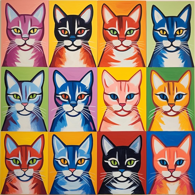 Photo vibrant cat painting with bold chromaticity and symmetry