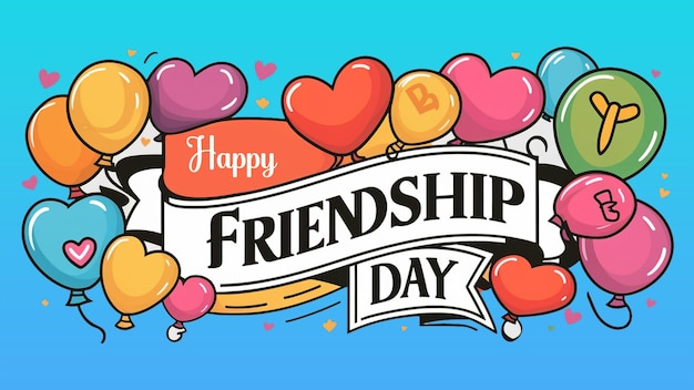 Photo a vibrant celebration banner designed with cheerful balloons hearts of happy friendship day