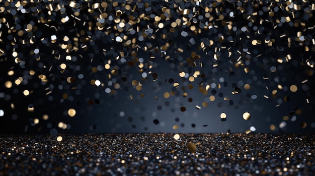 Vibrant Celebration CloseUp of Black and Gold Background with Confetti Generated by AI