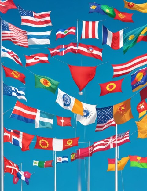 Photo a vibrant celebration of the global web with a colorful array of flags and symbols