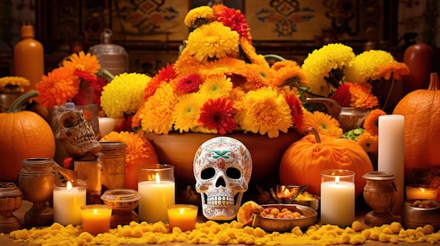 Vibrant celebrations at traditional hispanic dia de los muertos