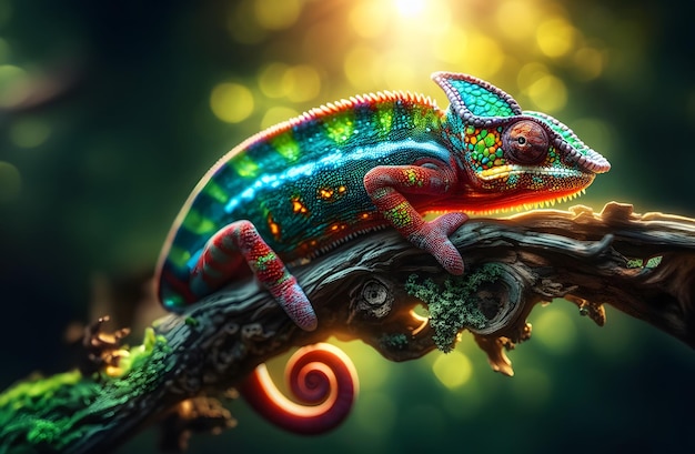 Vibrant Chameleon in Forest Setting Macro Shot