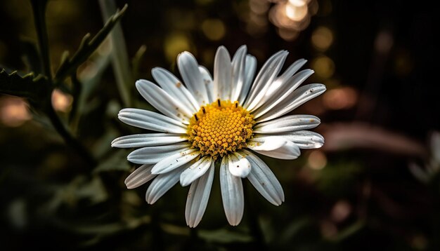 静かな草原で活気のあるカモミールの花が 人工知能によって生成された 輝く露の滴です