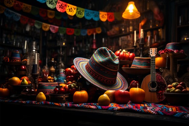 Photo vibrant cinco de mayo backdrop with maracas serape and sombrero