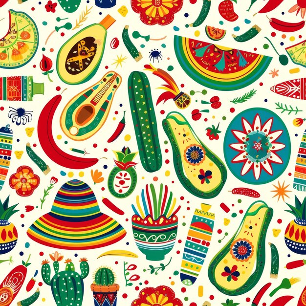 Vibrant Cinco De Mayo Pattern With Diverse Elements