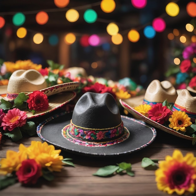 Яркий Cinco De Mayo с цветами Sombreros