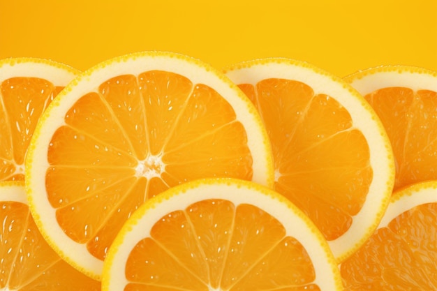 Vibrant citrus fresh juicy fruit on yellow inviting with copy