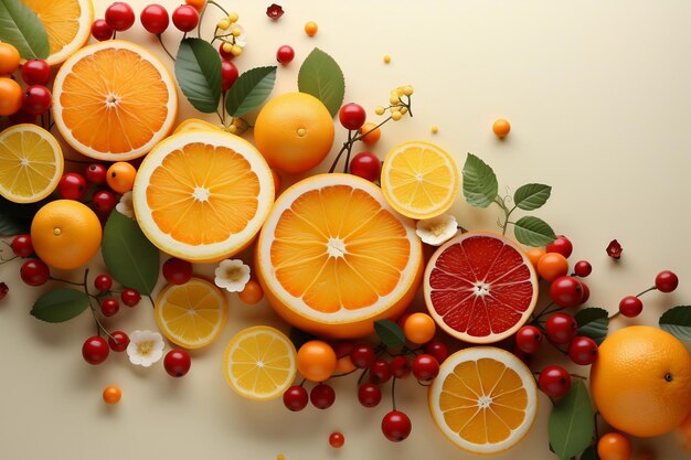 写真 ワイブラント・シトラス・メドリー ジューシー・オレンジ・ライム・レモンの新鮮さと健康上の利点を探索する