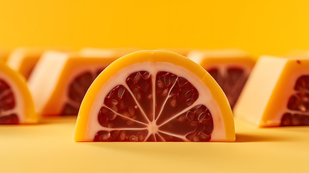 Vibrant Citrus Slices on Yellow Background Stock Image of Grapefruit Slices for Refreshing and