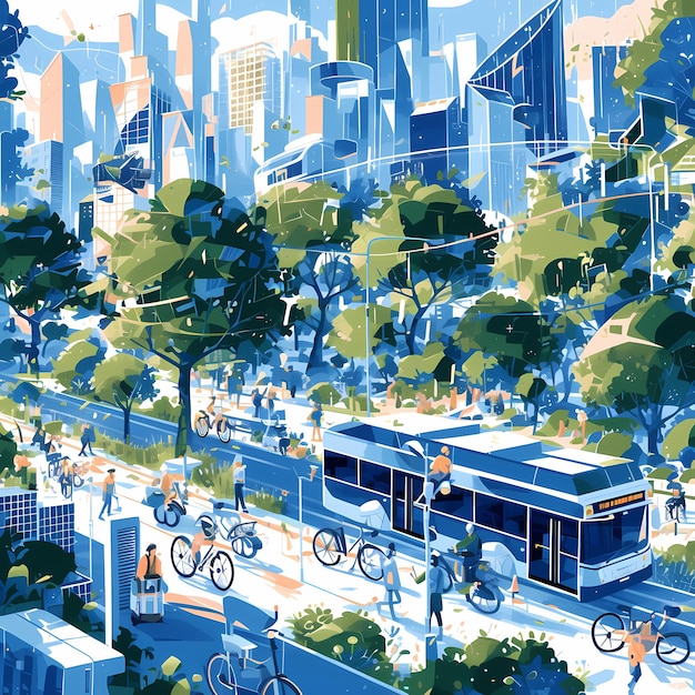 Vibrant City Life A Charming Illustrated Scene