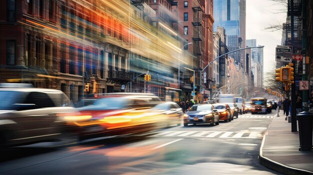 Photo vibrant city life during rush hour