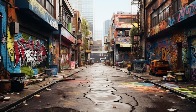 Photo vibrant city life multi colored graffiti illuminates the dirty streets generated by ai