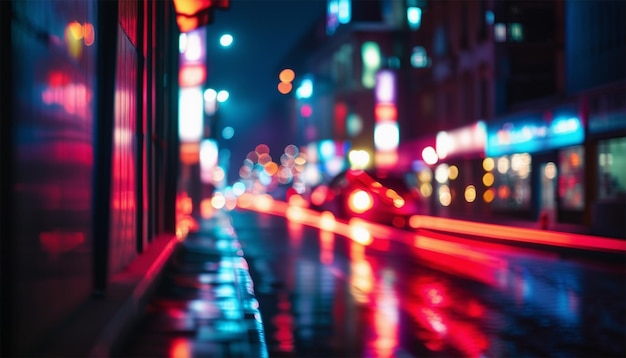 写真 vibrant city street at night with illuminated lights