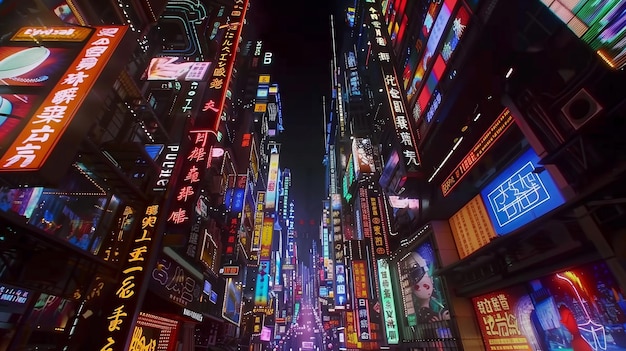 Vibrant city street overflowing with neon signs