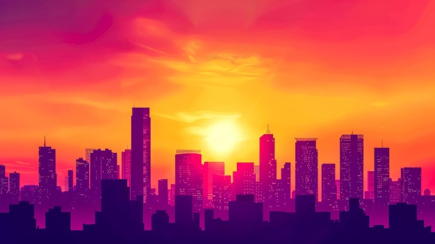 Vibrant cityscape silhouette at sunset